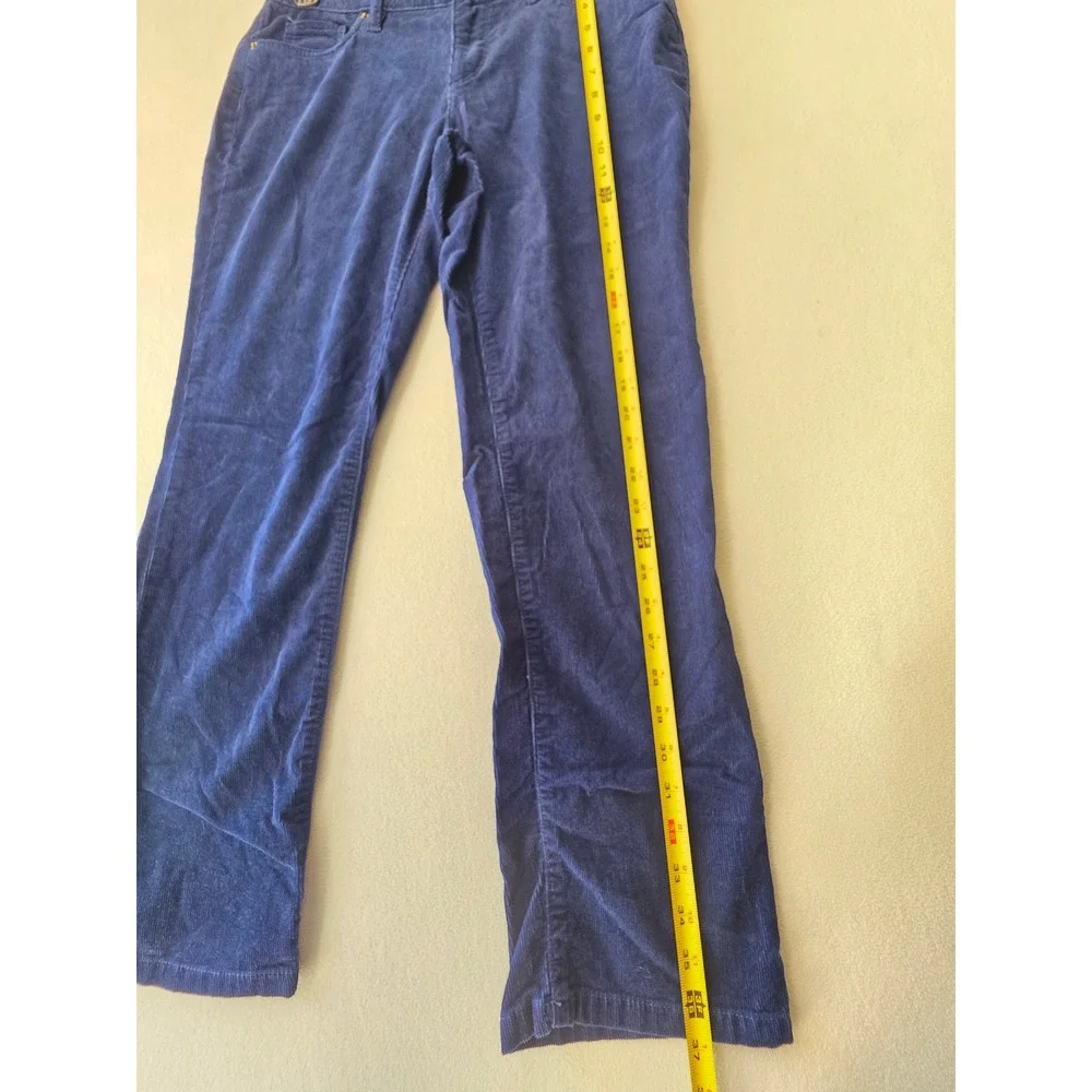 Lands End Womens Navy Corduroy Pants Petite 10 Straight Leg Stretch Fit 2 Blue